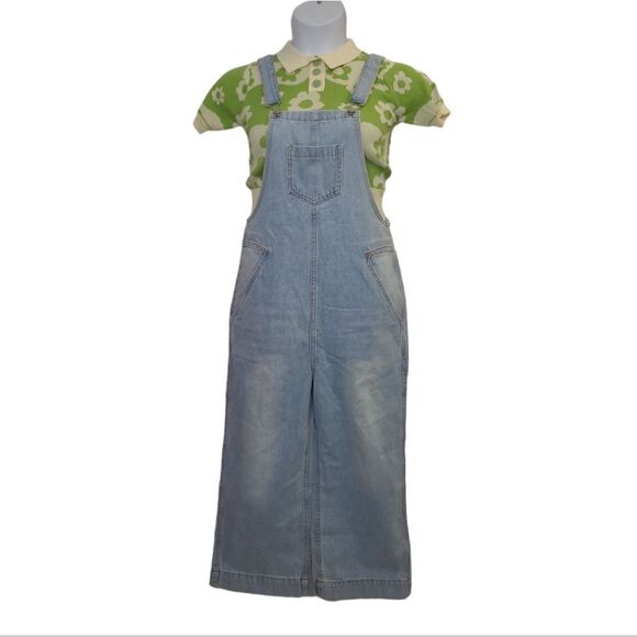 Cider Denim - NEW Cider cropped light wash‎ wide leg overalls jeans M